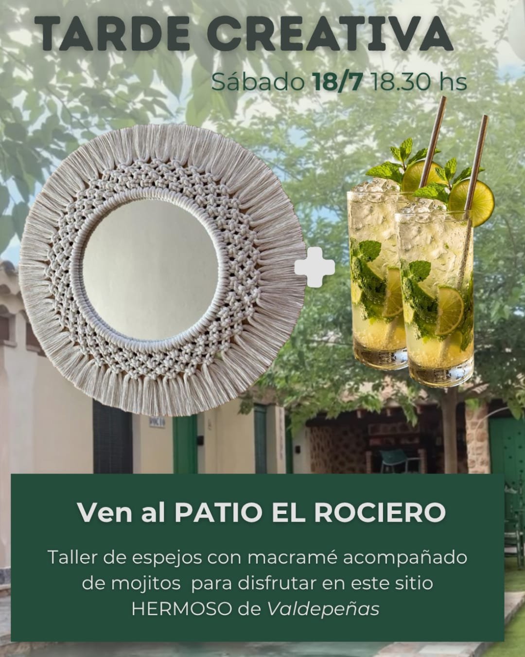 taller espejo macramé en patio el rociero